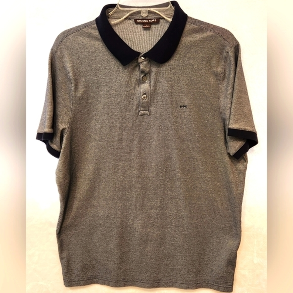 Michael Kors‎ Mens Polo Shirt Short Sleeve Pullover Preppy Casual Gray Sz Large